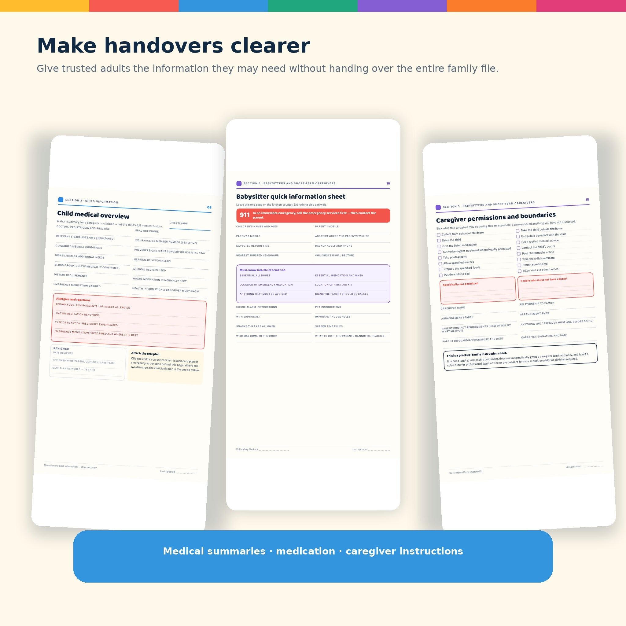 Child medical and caregiver pages